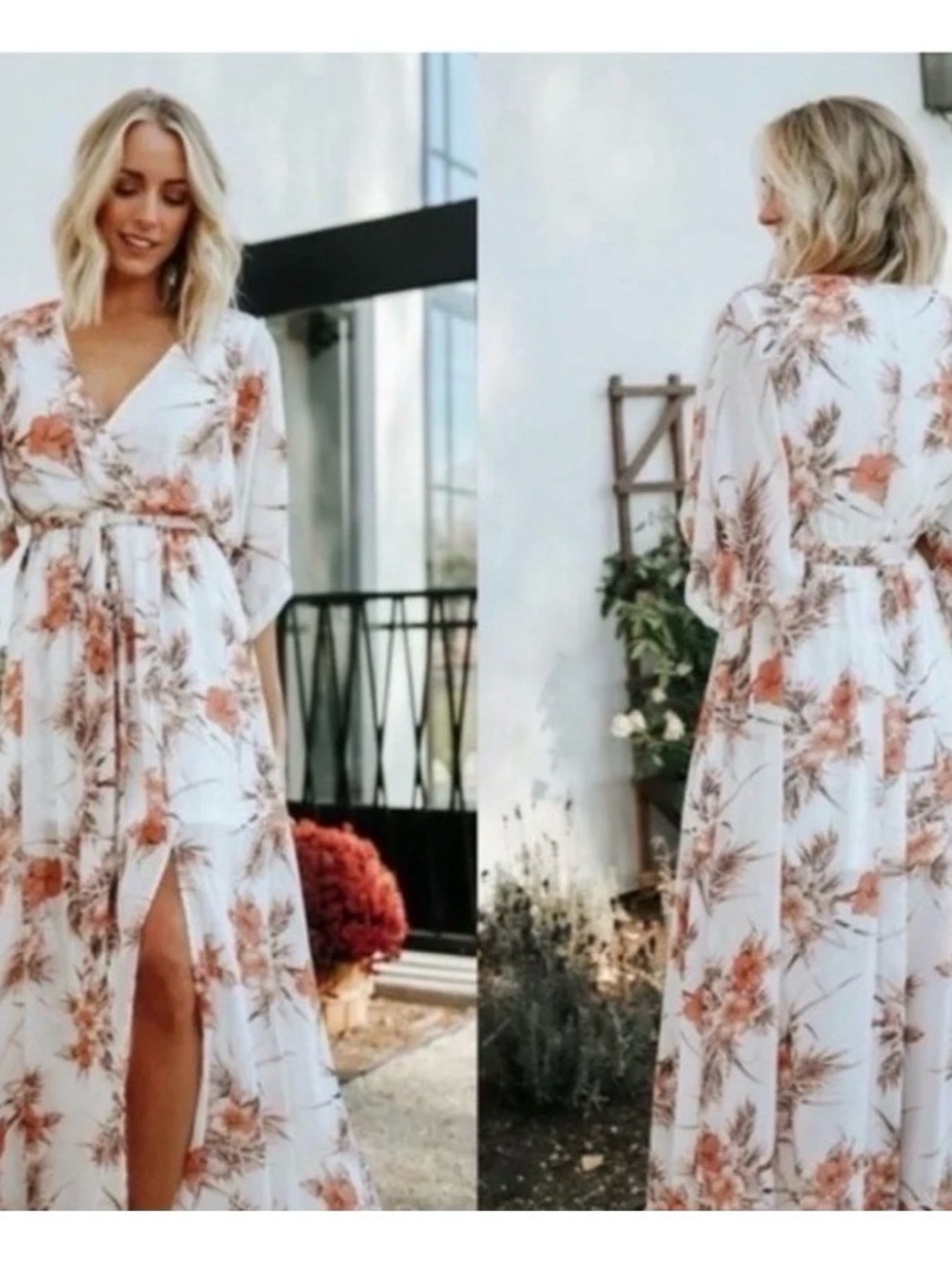 Balticborn Floral Wrap Maxi Dress in White and Hibiscus- Elegant size M